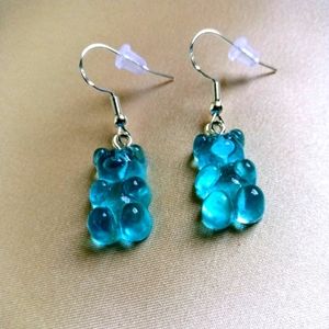 Handmade blue gummy bear earrings
